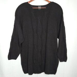 Jacque & Koko Cable Knit Sweater 22 24 Black 3/4 Sleeve Vintage Ramie Cotton